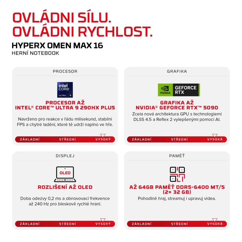 NTB HyperX OMEN MAX 16-ah1003nc, Ultra 9-290HX+, 16" 2560x1600 240Hz, 64GB DDR5, SSD 2TB, RTX 5090, Win 11, 2Y Onsite