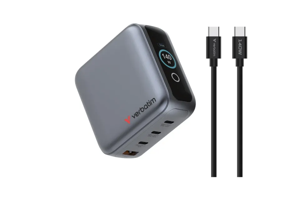 VERBATIM Mini GaN Nabíječka s displejem 140W, 3xUSB-C, 1xUSB-A, šedá