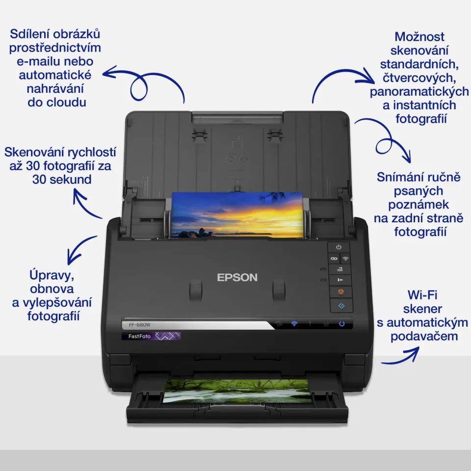 EPSON skener FastFoto FF-680W - A4/600x900dpi/USB/Wi-Fi/LAN/DADF