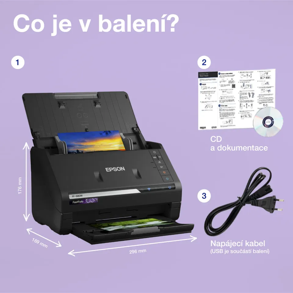 EPSON skener FastFoto FF-680W - A4/600x900dpi/USB/Wi-Fi/LAN/DADF