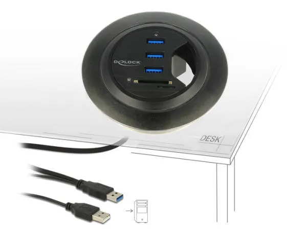 Delock Stolní Hub USB 3.0 3-portový + čtečka SD karet s 2 sloty