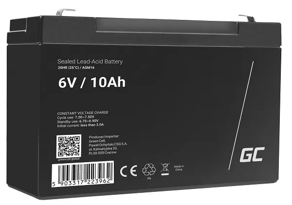 Green Cell AGM VRLA 6V 10Ah maintenance-free battery for the alarm system, cash
