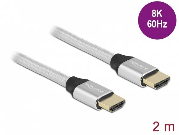 Delock Ultra vysokorychlostní HDMI kabel, 48 Gbps, 8K 60 Hz, stříbrná 2 m certif