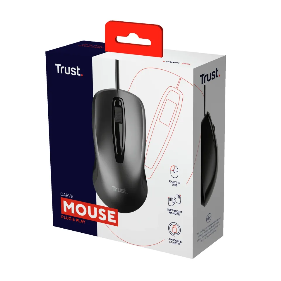 TRUST CARVE/Kancelářská/Optická/1 200 DPI/Drátová USB/Černá