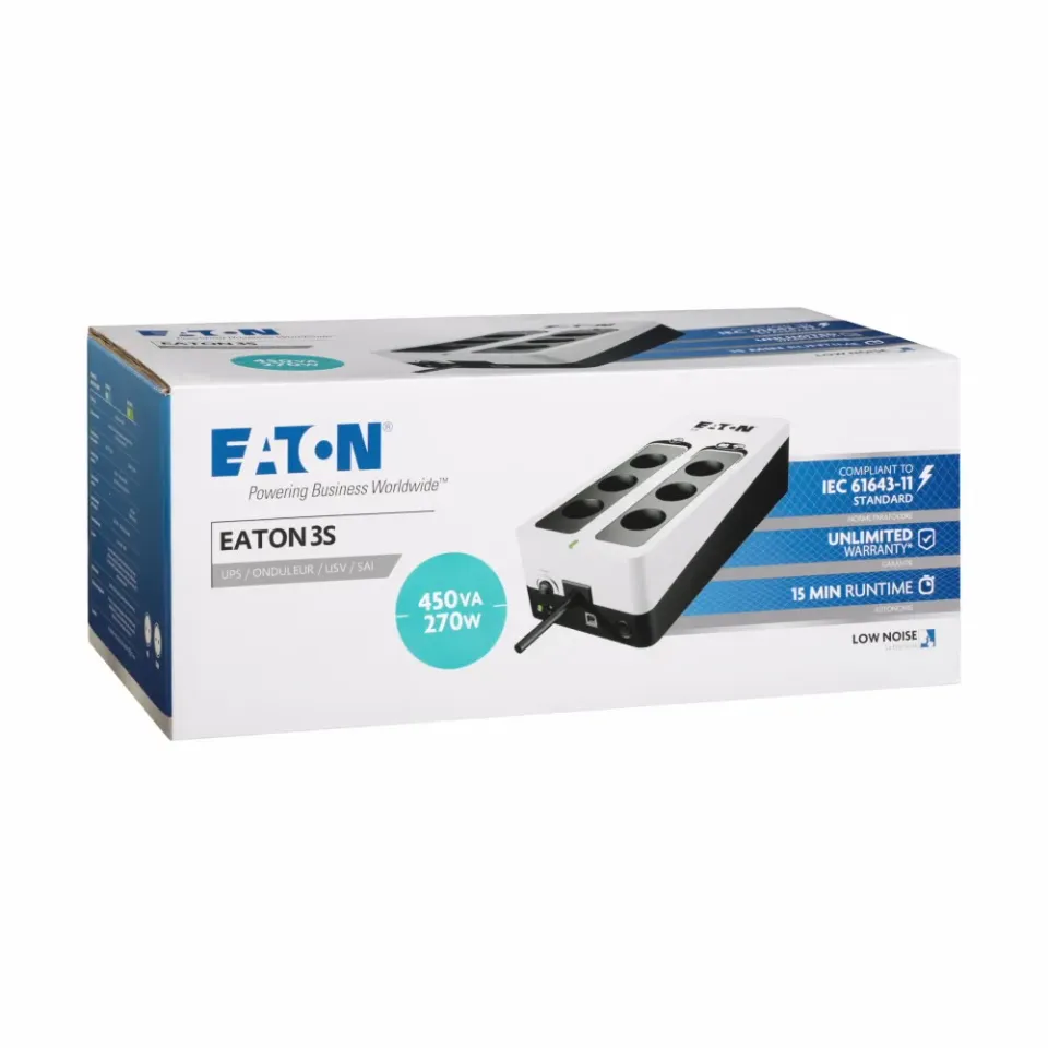 Eaton 3S 450 FR, UPS 450VA / 270W, 6 zásuvek (3 zálohované), české zásuvky