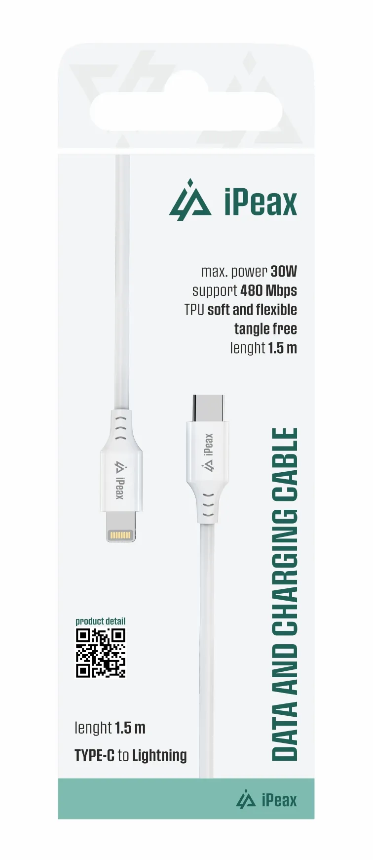 TPU KABEL USB-C / LIGHTNING 1,5M, USB 2.0 BÍLÝ