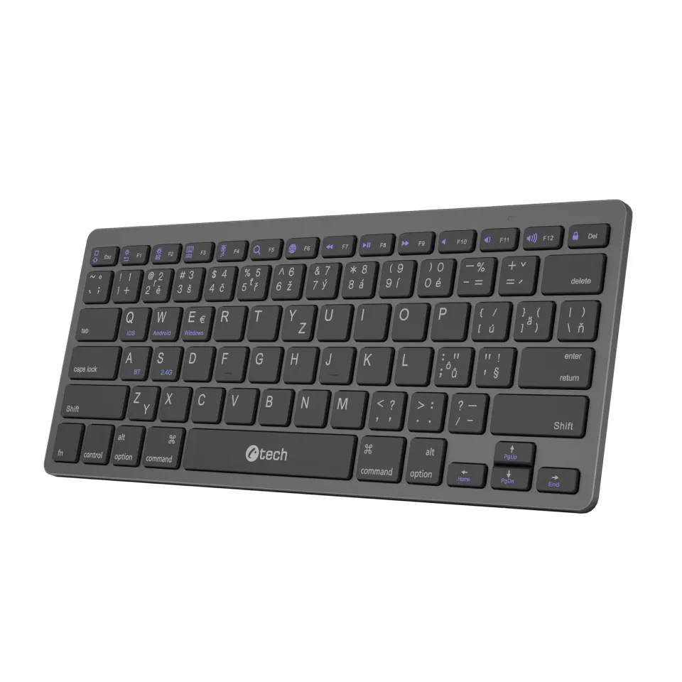C-TECH klávesnice KB-120S Dual mode, bezdrátová, BT5.0 + 2,4GHz, USB nano receiv