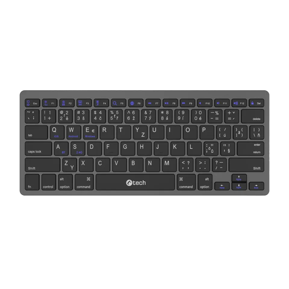 C-TECH klávesnice KB-120S Dual mode, bezdrátová, BT5.0 + 2,4GHz, USB nano receiv