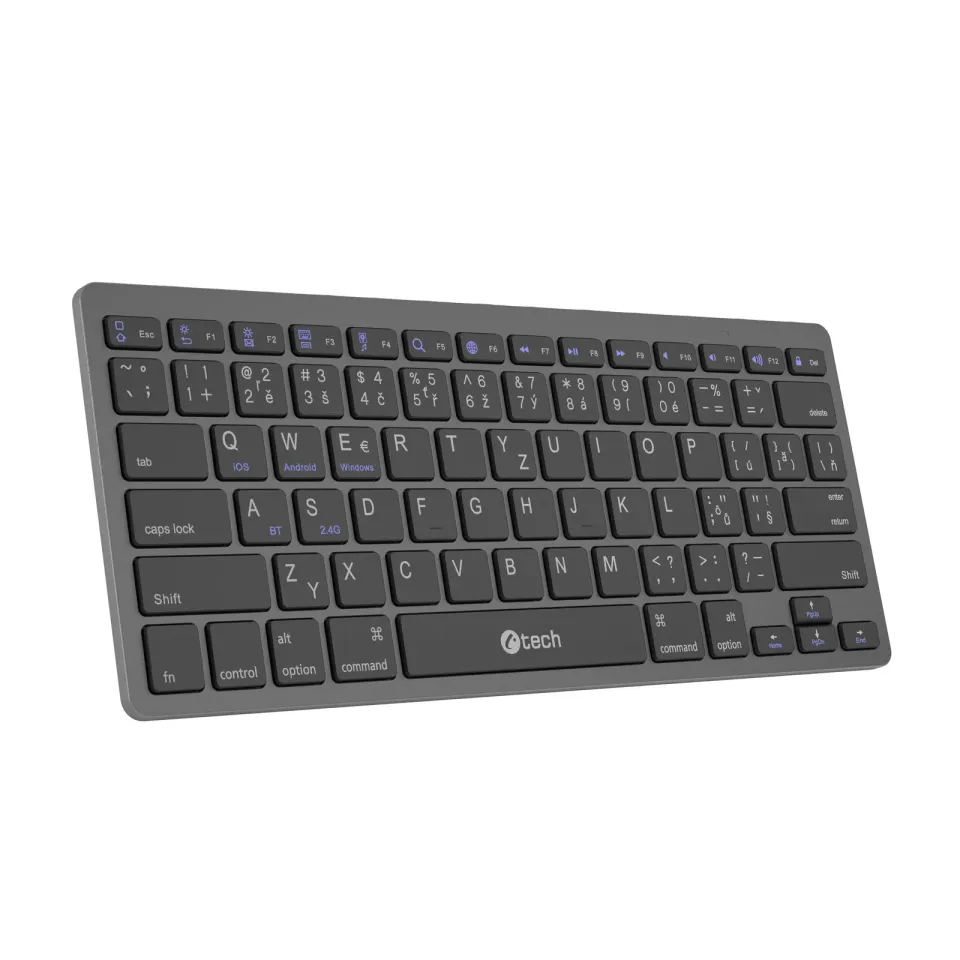 C-TECH klávesnice KB-120S Dual mode, bezdrátová, BT5.0 + 2,4GHz, USB nano receiv
