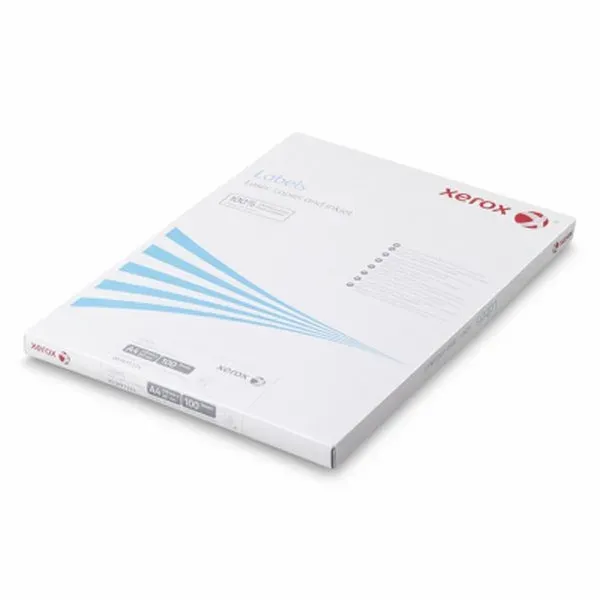 Xerox Papír - Bílé samolepicí štítky pro černobílý tisk - ostré rohy (Labels 1UP 210x297, 100 listů, A4)