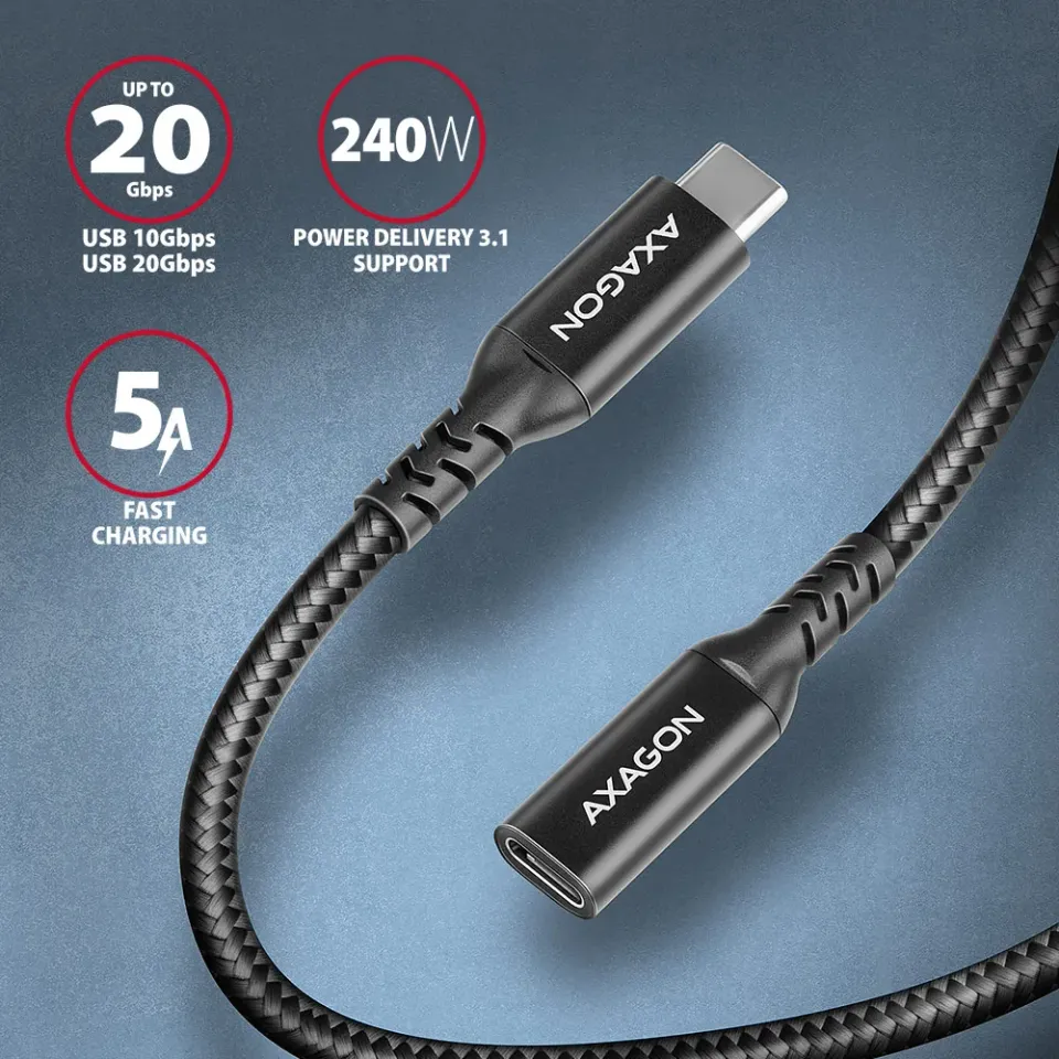 AXAGON BUCM32-CF15AB prodlužovací kabel USB-C (M) <-> USB-C (F), 1,5m, USB 20Gbp