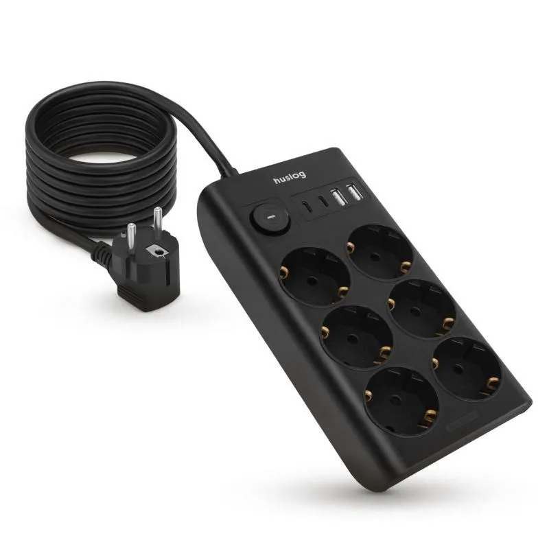 Nabíjecí stanice Huslog 15W 6xzásuvka, 2xUSB-C, 2xUSB černá