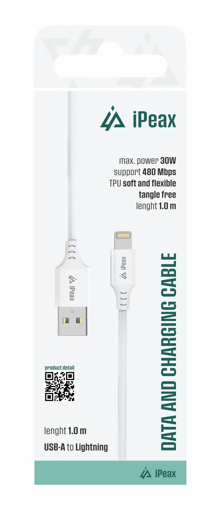TPU KABEL USB-A / LIGHTNING 1M, USB 2.0 BÍLÝ