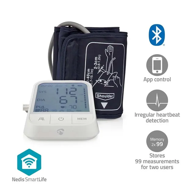 Nedis BTHBP10WT- SmartLife Monitor Krevního Tlaku| Rameno | Bluetooth | LCD Disp