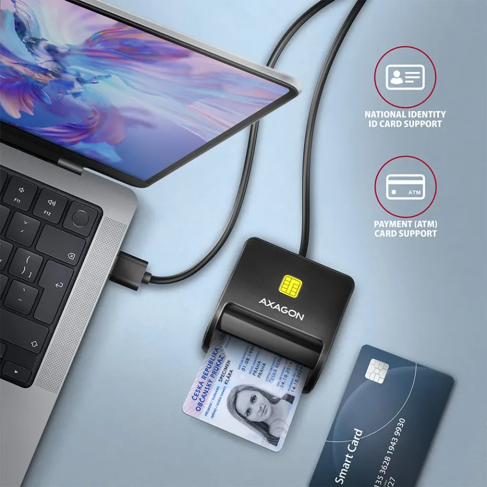 AXAGON CRE-SM3N, USB-A FlatReader čtečka kontaktních karet Smart card (eObčanka)