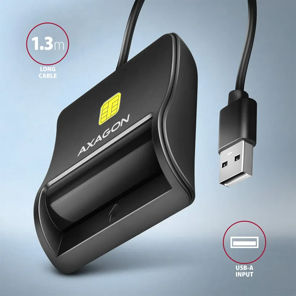 AXAGON CRE-SM3N, USB-A FlatReader čtečka kontaktních karet Smart card (eObčanka)