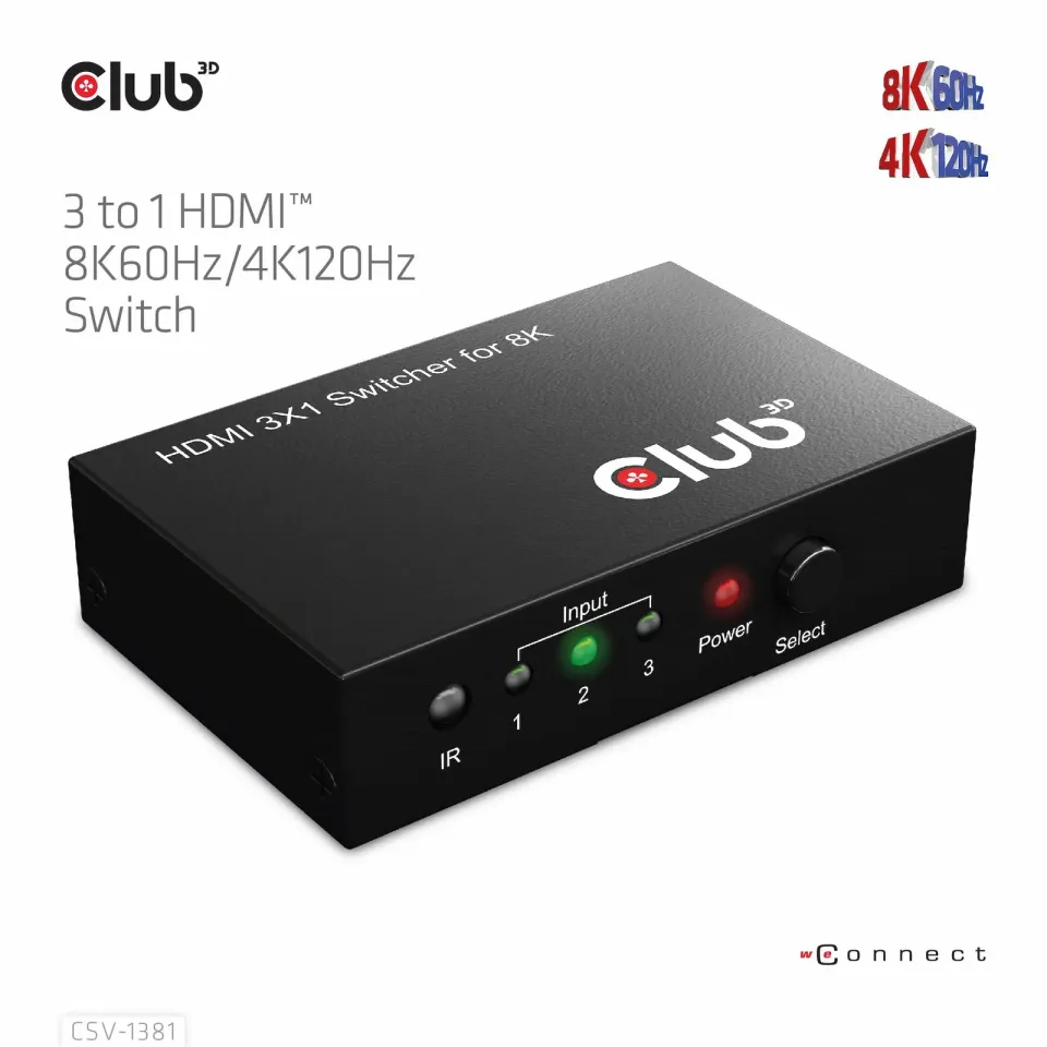 Club3D Switch 1:3 HDMI 8K60Hz/4K120Hz, 3 porty