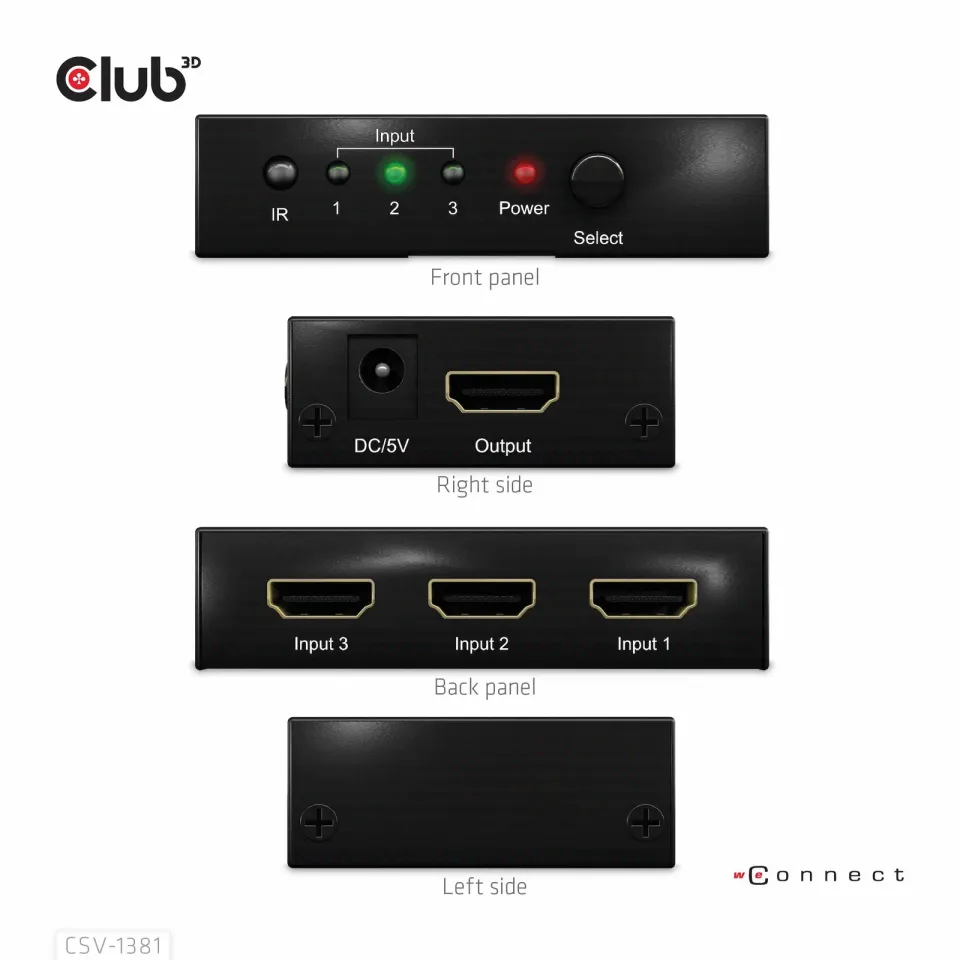 Club3D Switch 1:3 HDMI 8K60Hz/4K120Hz, 3 porty