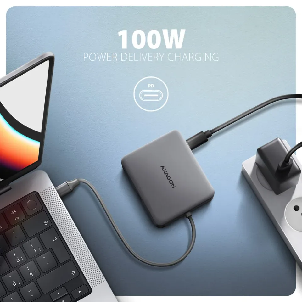 AXAGON HMC-5HL USB 5Gbps hub, 2x USB-A, HDMI 4k/60Hz, RJ-45 GLAN, PD 100W, kabel