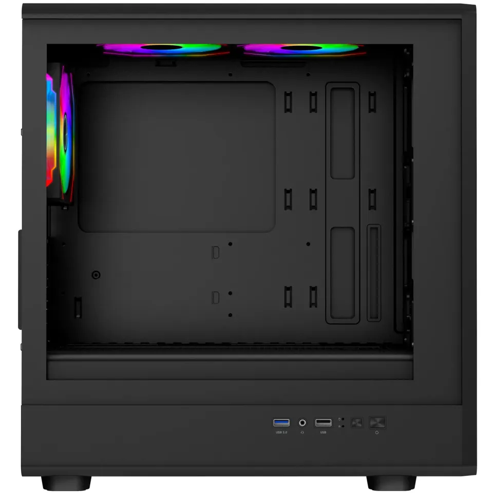 EVOLVEO Panthera, skříň mATX, 6x ARGB ventilátor 120mm, dřevěný přední panel + s