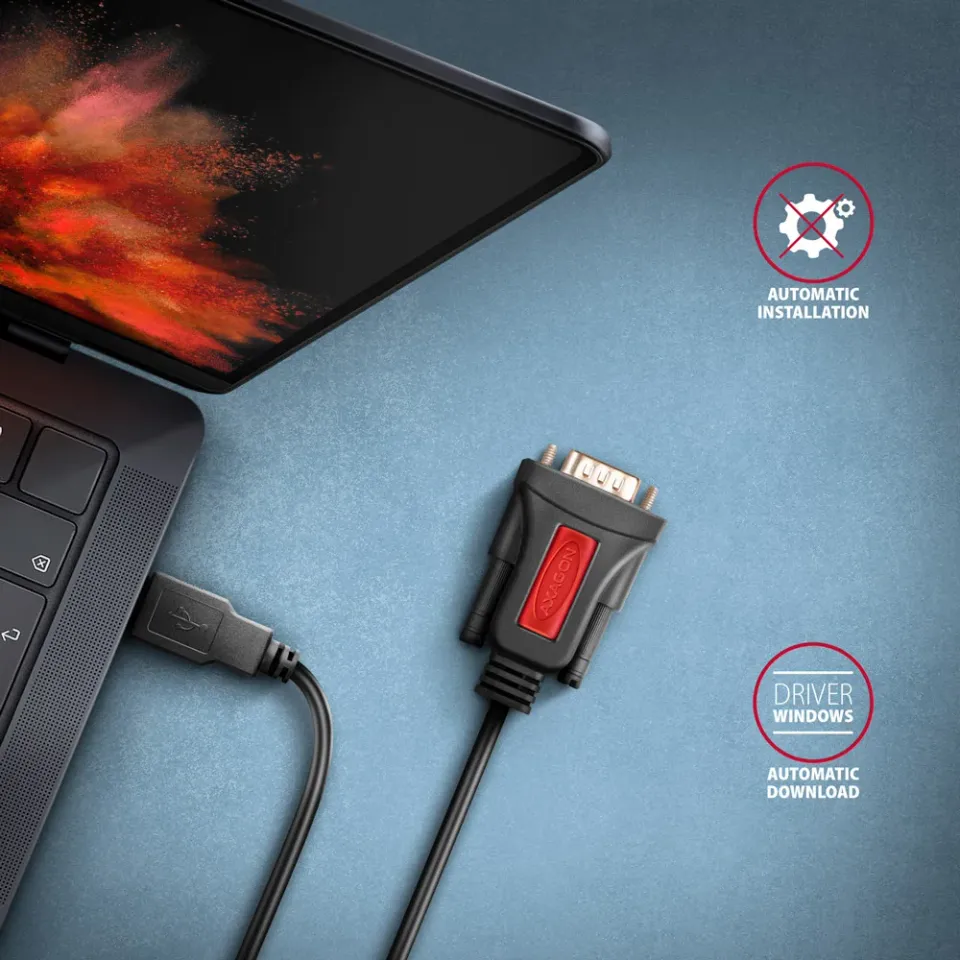 AXAGON ADS-1PSN, USB-A 2.0 - sériový RS-232 DB9-M Prolific adaptér / kabel 1.5m