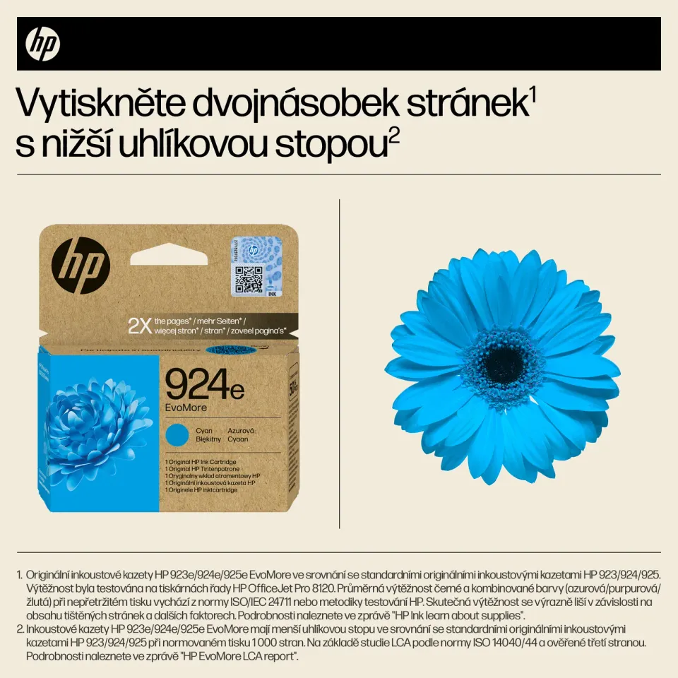 HP 4K0U7NE originální náplň azurová č.924e cyan cca 800 stran (cyan, pro HP OfficeJet 8122e, 8132e)