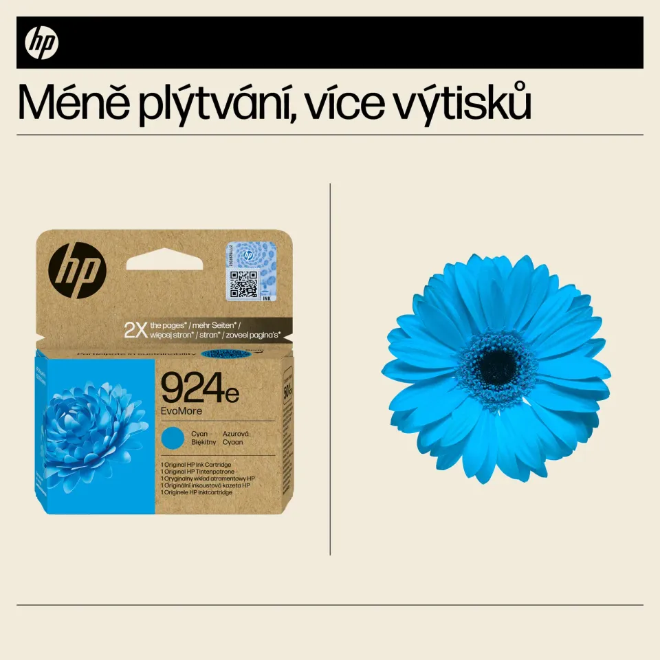 HP 4K0U7NE originální náplň azurová č.924e cyan cca 800 stran (cyan, pro HP OfficeJet 8122e, 8132e)