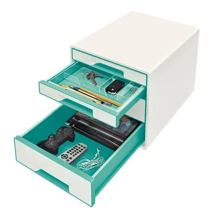 LEITZ Zásuvkový box WOW CUBE, 4 zásuvky, ledově modrá