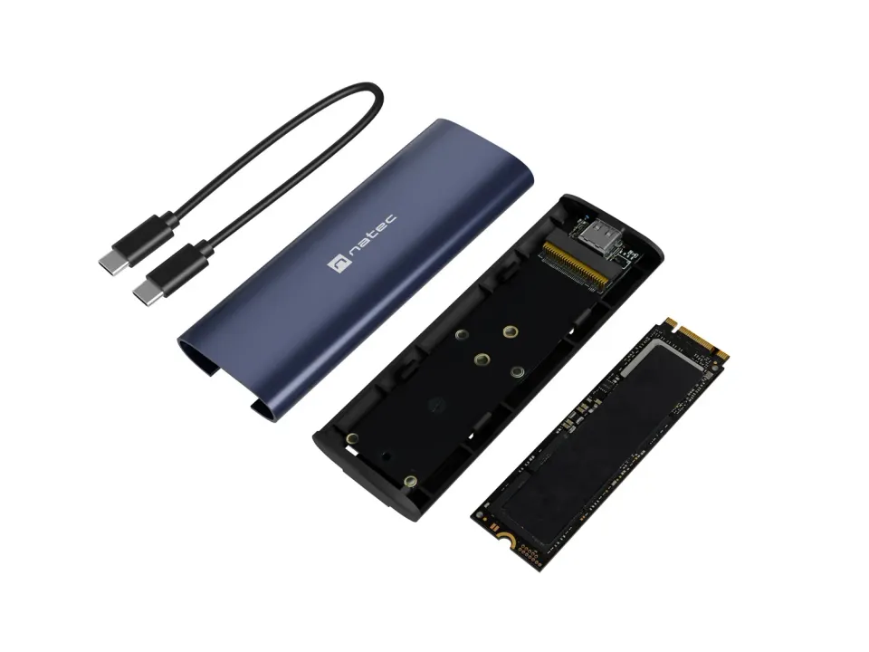 Externí box pro SSD Natec RHINO M.2 NVME LITE USB-C 3.2 GEN 2, hliníkové tělo, STEEL NAVY