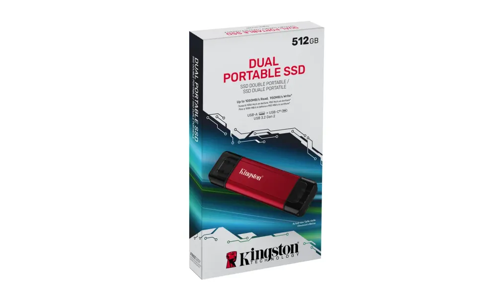 Kingston Flash SSD 512GB Dual USB-A/C Portable, Up to 1050MB/s USB 3.2 Gen 2