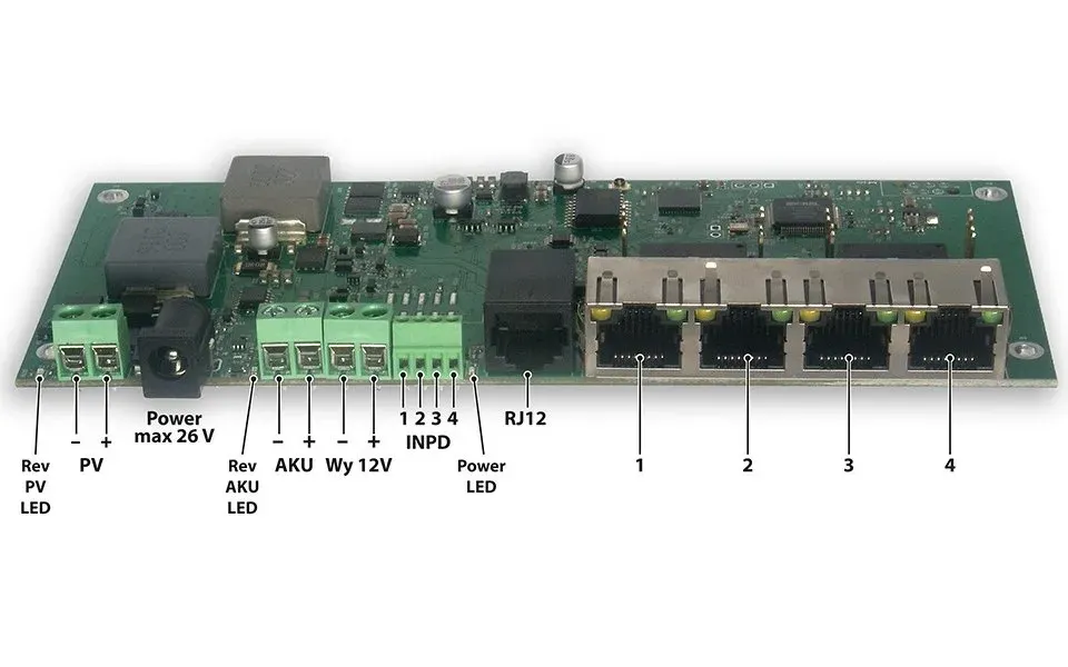 TINYCONTROL 4portový PoE přepínač s provozem na fotovoltaický panel a baterii
