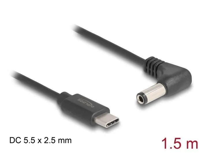Delock Napájecí kabel z konektoru USB Type-C na stejnosměrný konektor 5,5 x 2,5