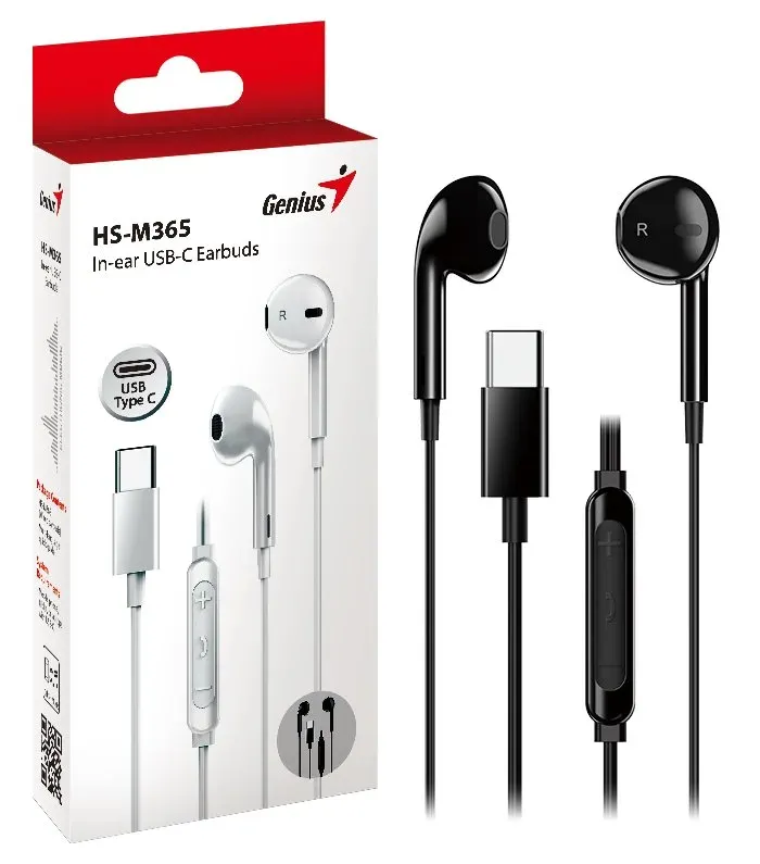 Genius HS-M365 sluchátka, černá, mikrofon, ovládání hlasitosti, USB-C