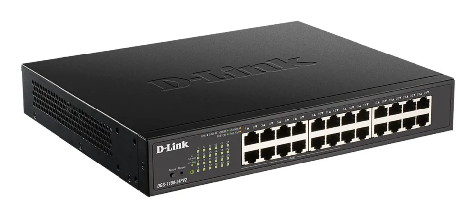 D-Link DGS-1100-24PV2 24-Port PoE Gigabit Smart Managed Switch, 12x PoE, PoE budget 100W, fanless