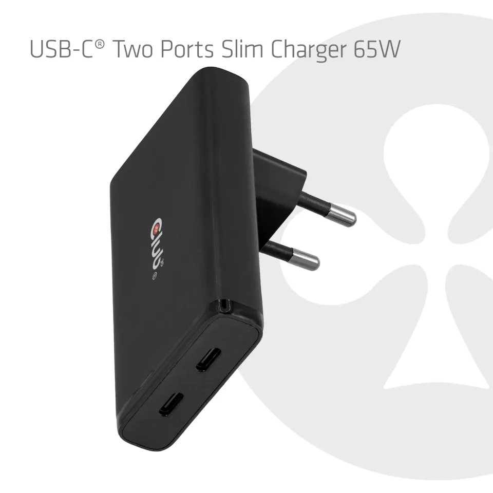 Club3D cestovní nabíječka 65W GAN Technologie, 2 porty (2xUSB-C), PPS, PD 3.1