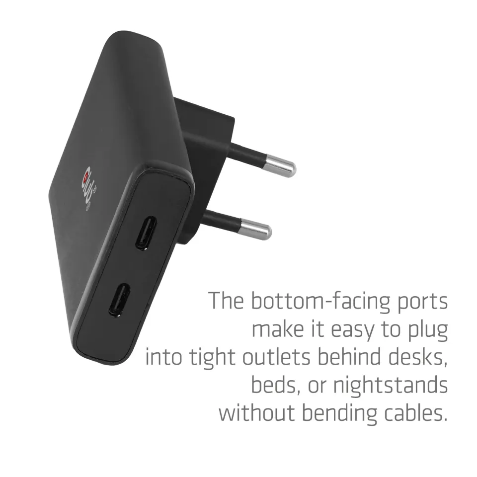 Club3D cestovní nabíječka 65W GAN Technologie, 2 porty (2xUSB-C), PPS, PD 3.1