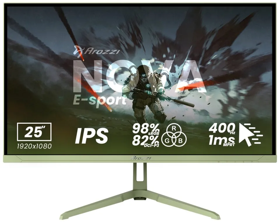 AROZZI NOVA herní monitor 24,5" 25T1K400 Forest Green/ LED/ IPS/ 1920x1080/ 400Hz/ 1000:1/ 1ms/ 2xHDMI/ 2xDP/ zelený