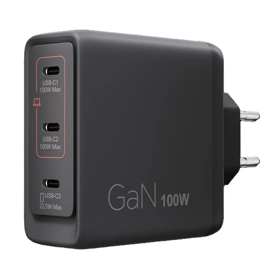 Lenovo CONS Multi-port USB-C 100W GaN Charger = Power Adapter with 3x USB-C black