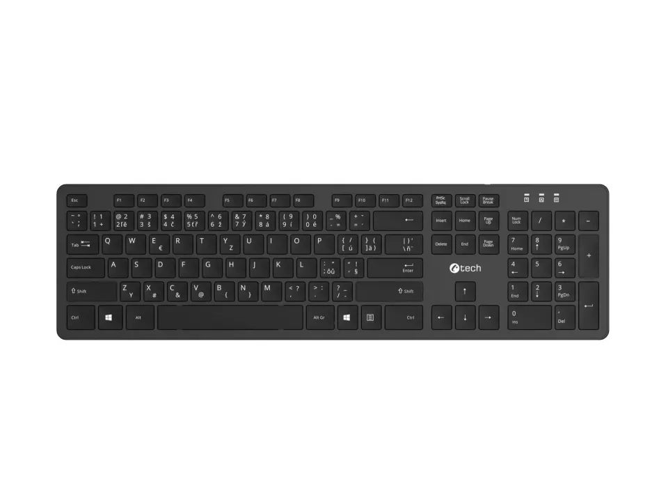 C-TECH klávesnice KB-115 bezdrátová 2.4Ghz USB, slim, CZ/SK, černá