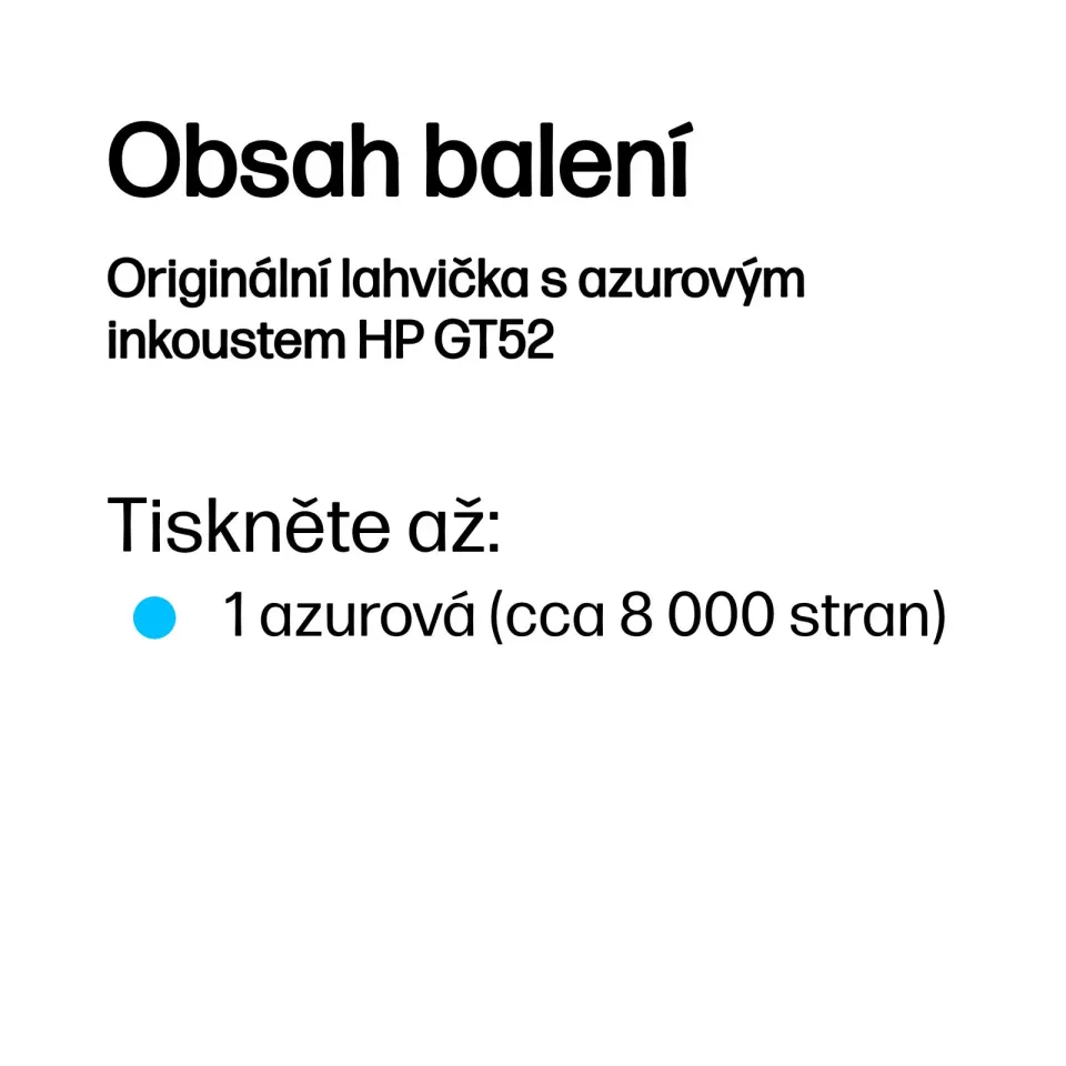 HP M0H54AE originální náplň azurová lahvička s inkoustem HP GT52, cca 8000 stran, pro GT 5820, Smart Tank 515, Ink Tank 415