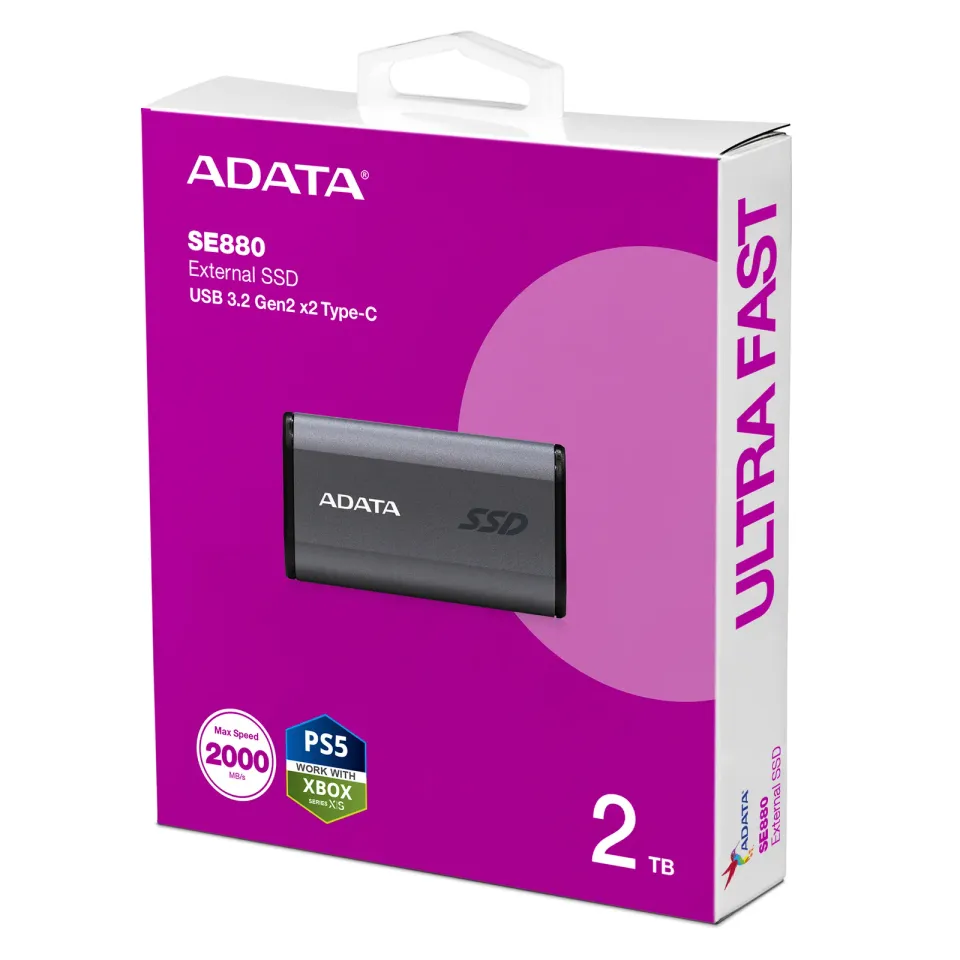 ADATA Externí SSD 2TB SE880, USB-C 3.2 Gen 2x2, R:2000/W:2000MB/s, šedá