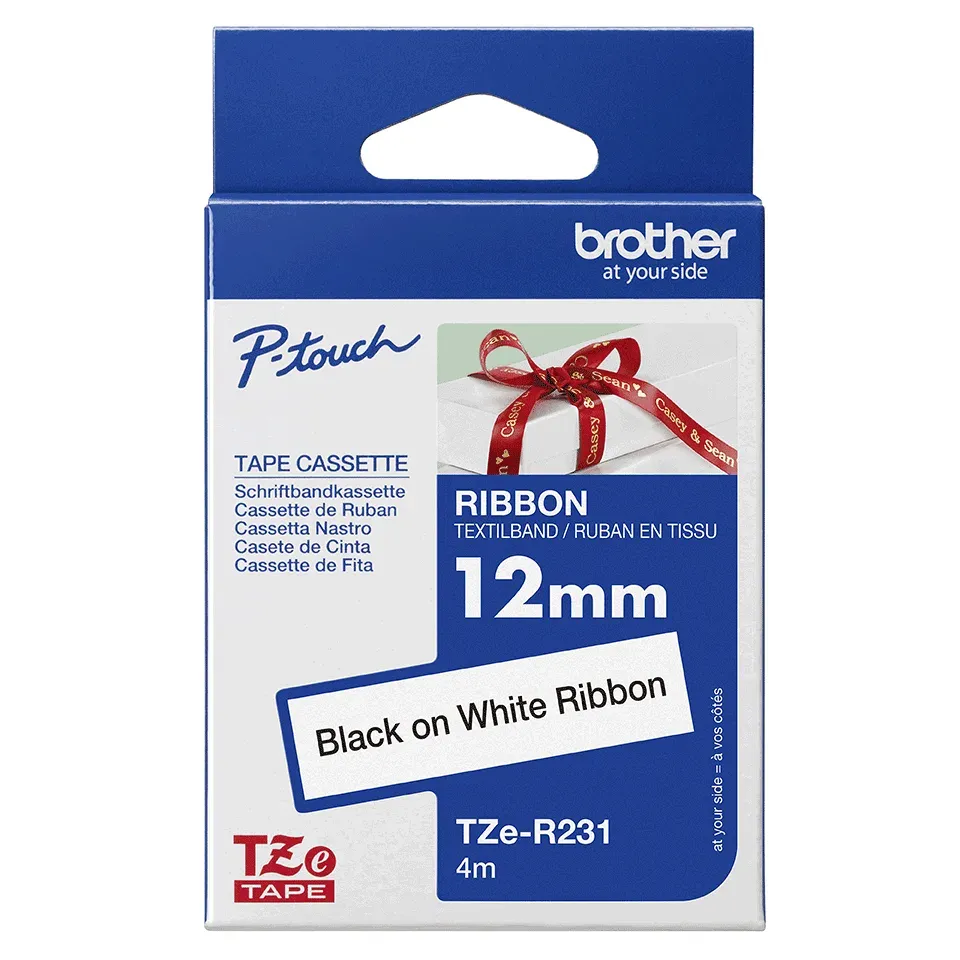 Brother - TZe-R231 bílá / čená (12mm, 4m, pruhovaná)