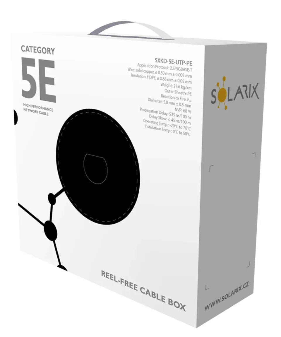 Instalační kabel Solarix venkovní UTP, Cat5E, drát, PE, box 100m SXKD-5E-UTP-PE