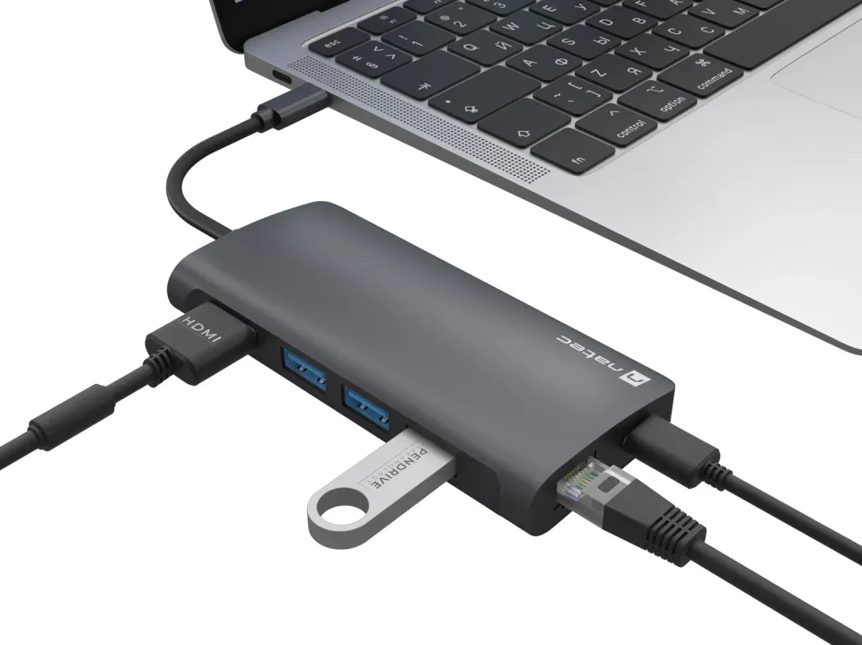 Natec multiport adaptér FOWLER 2 3X USB 3.0 HUB, HDMI 4K, USB-C, RJ45, SD, MICRO SD