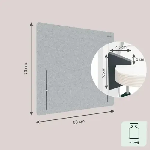 LEITZ Přepážka ke stolu Leitz 70x80 cm, šedá