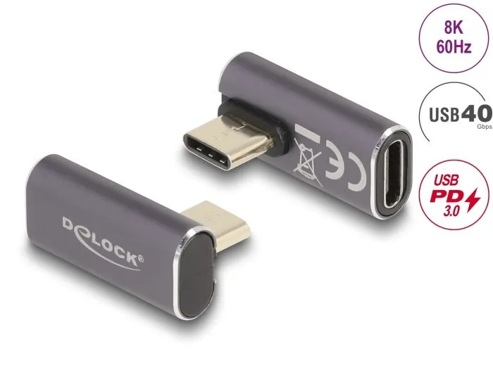 Delock USB Adaptér 40 Gbps USB Type-C PD 3.0 100 W samec na samice otočný pravoú