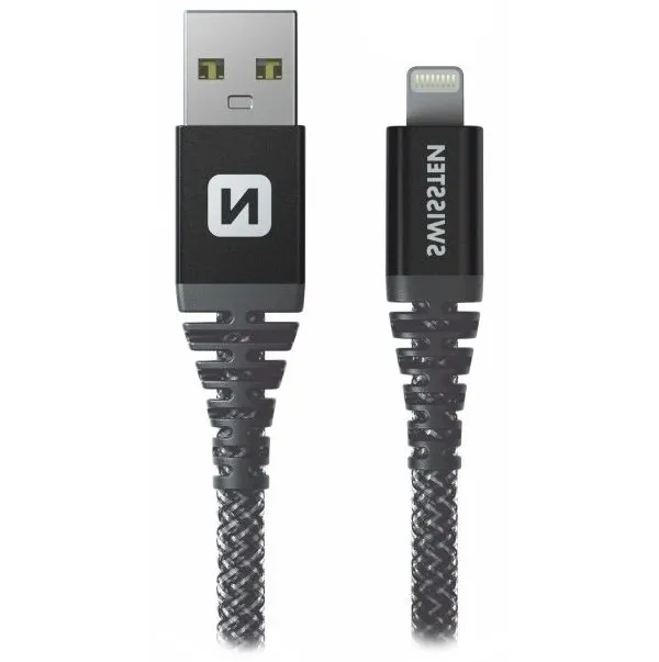 Swissten datový kabel ARAMID REINFORCED - USB / lightning 1,5 m antracit