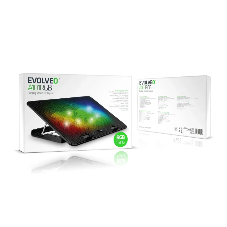 EVOLVEO A101RGB, chladící podložka pro notebook, 2x ventilátor, RGB podsvícení