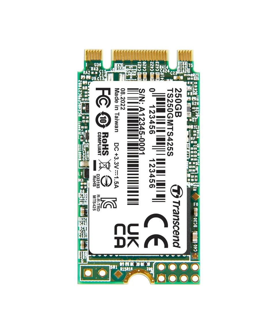 TRANSCEND MTS425S 250GB SSD disk M.2 2242, SATA III 6Gb/s (3D TLC), 500MB/s R, 3