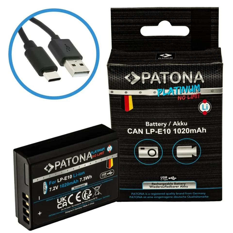 PATONA baterie pro foto Canon LP-E10 1020mAh Li-Ion Platinum USB-C nabíjení